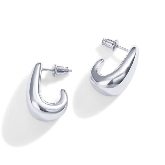 White gold Dome Earring Hoops - Picture 2 of 4